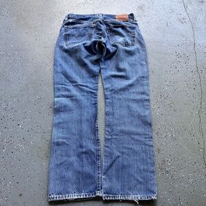 Levi's 501 90s Vintage Blue Denim Jeans 35x30 Frayed Hem Button Fly